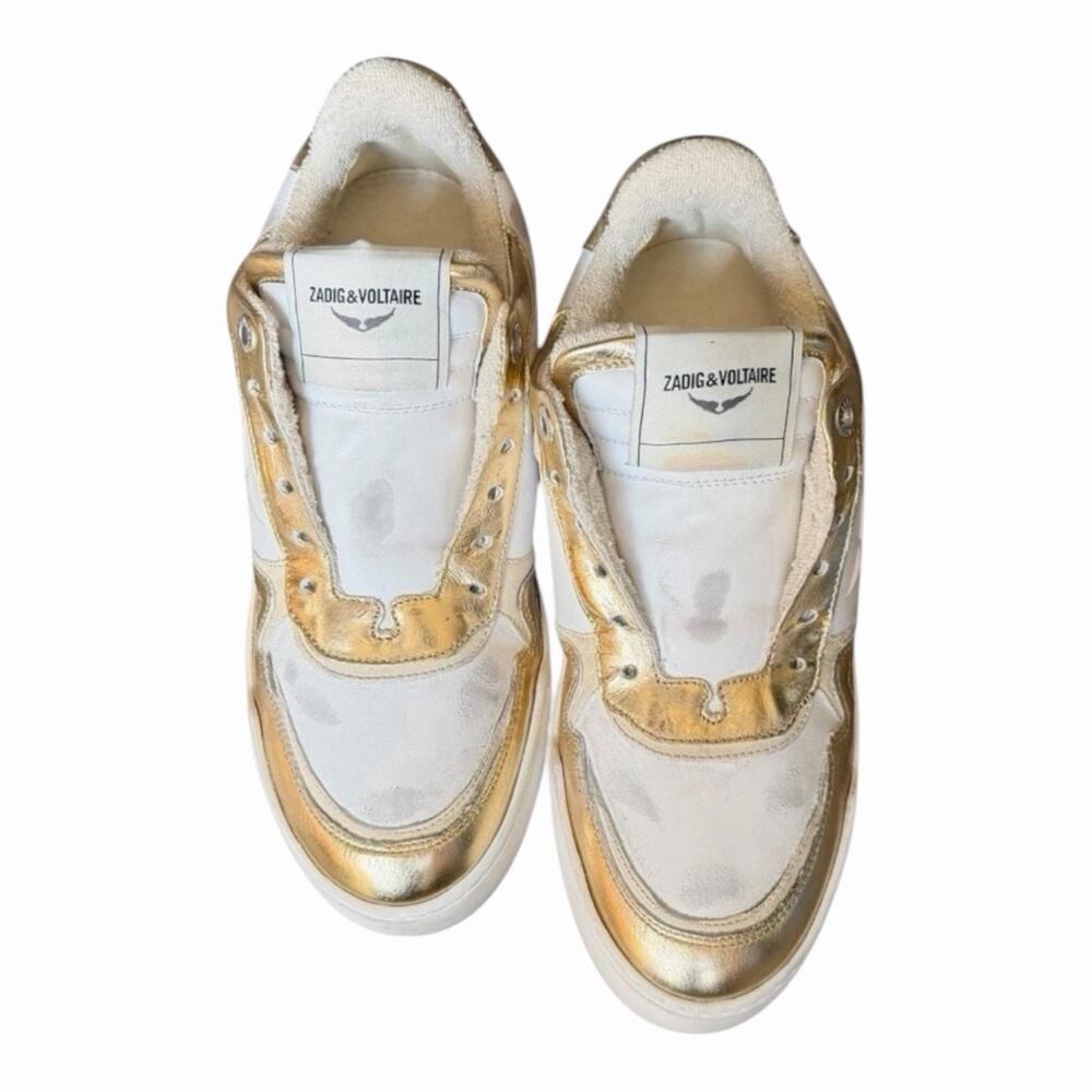Zadig & Voltaire Wings Flash Vintage Metal Used Sneakers Size 38 White Gold NIB - Picture 3 of 16